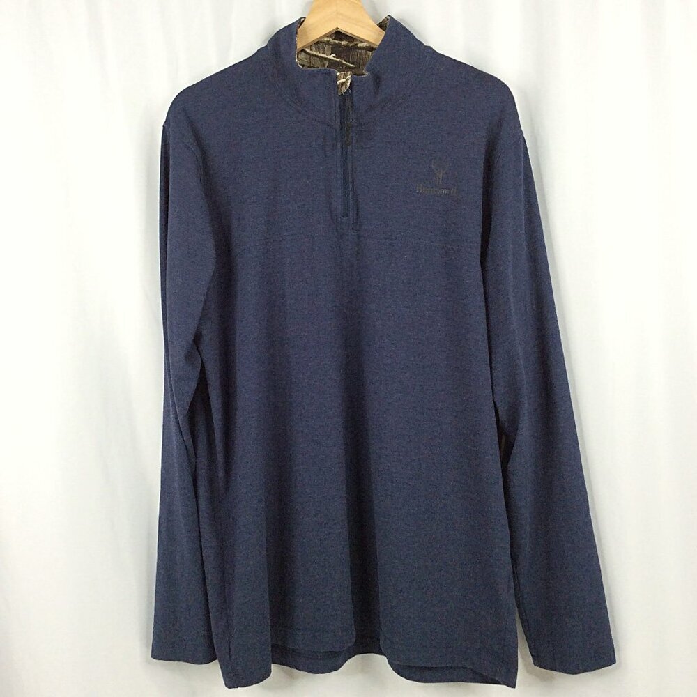 Huntworth 1/4 Zip Pullover Men Size XL Navy Blue Cotton Blend Base Layer Hunting